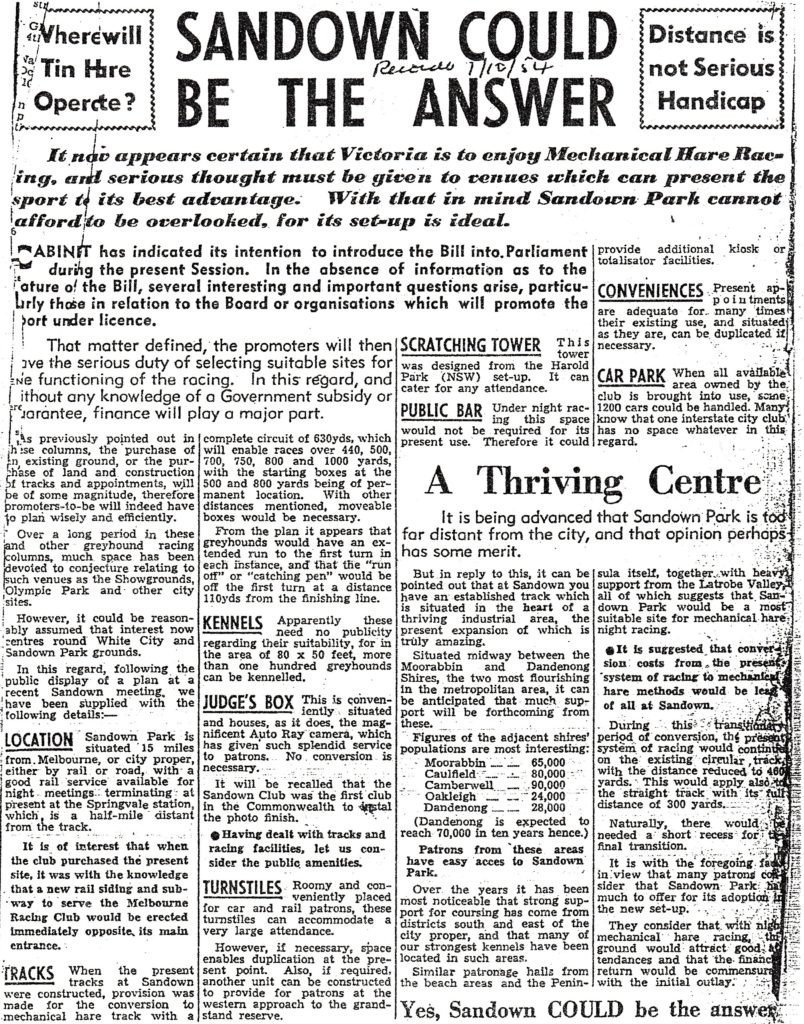 Historic Newspaper About Sandown History of Greyhound Racing in Australia