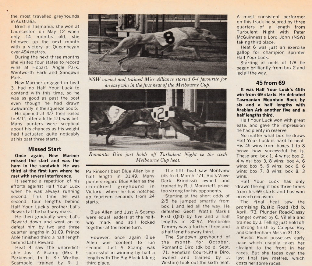 1973 Melbourne Cup History of Greyhound Racing in Australia